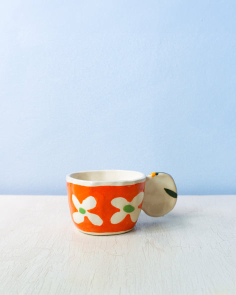 ceramic mug - orange flower pattern