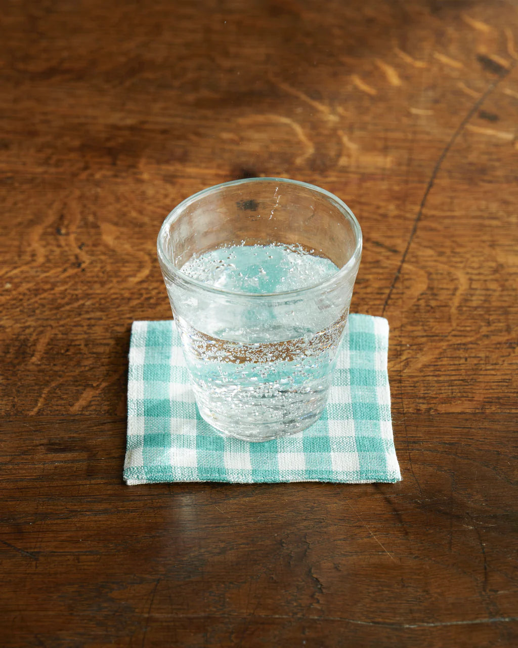 linen coasters - teal gingham
