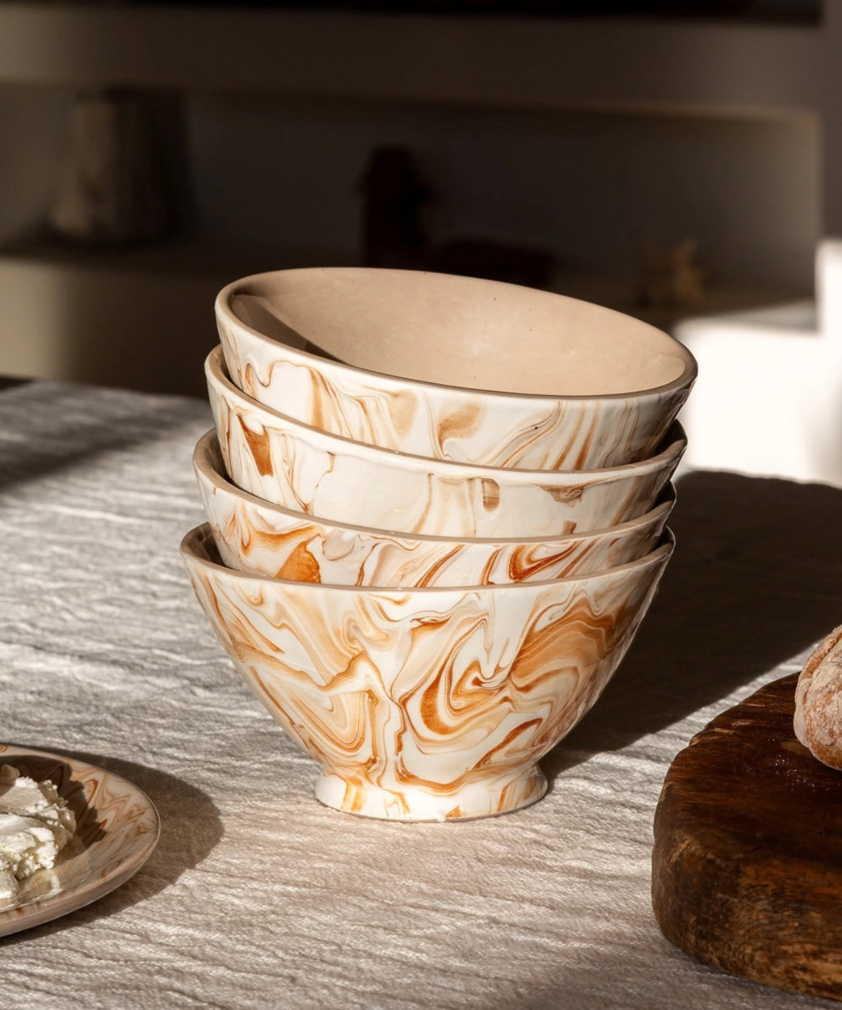 ceramic - soup bowl - marbled terracotta