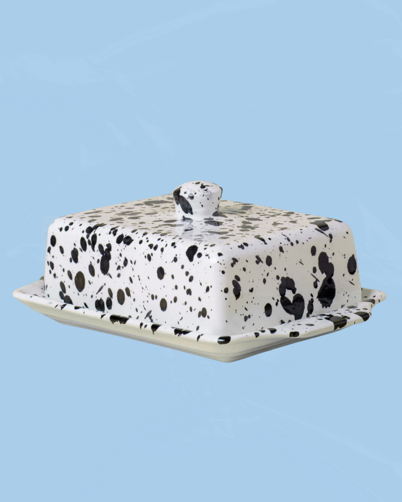 ceramic butter dish - black and white galaxia