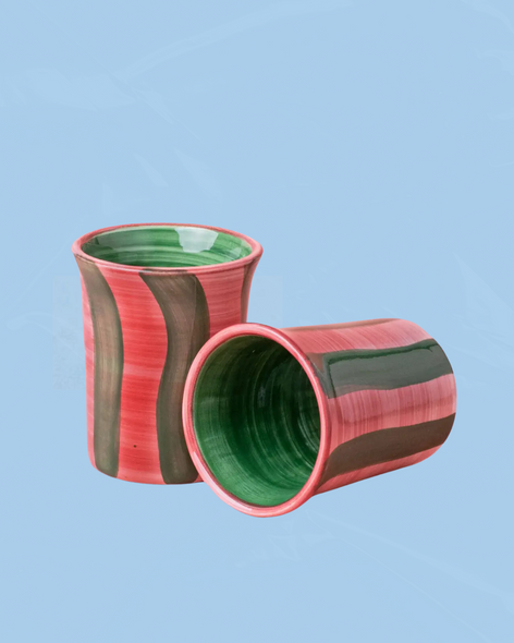 ceramic tumbler - pink + green