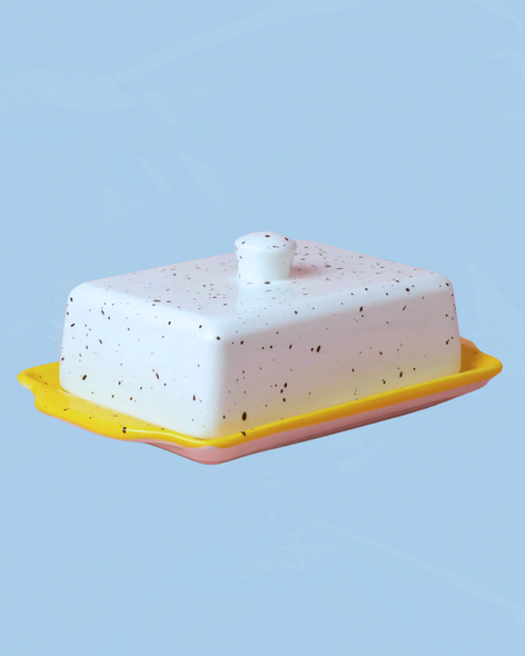 ceramic butter dish - white/brown/yellow speckle