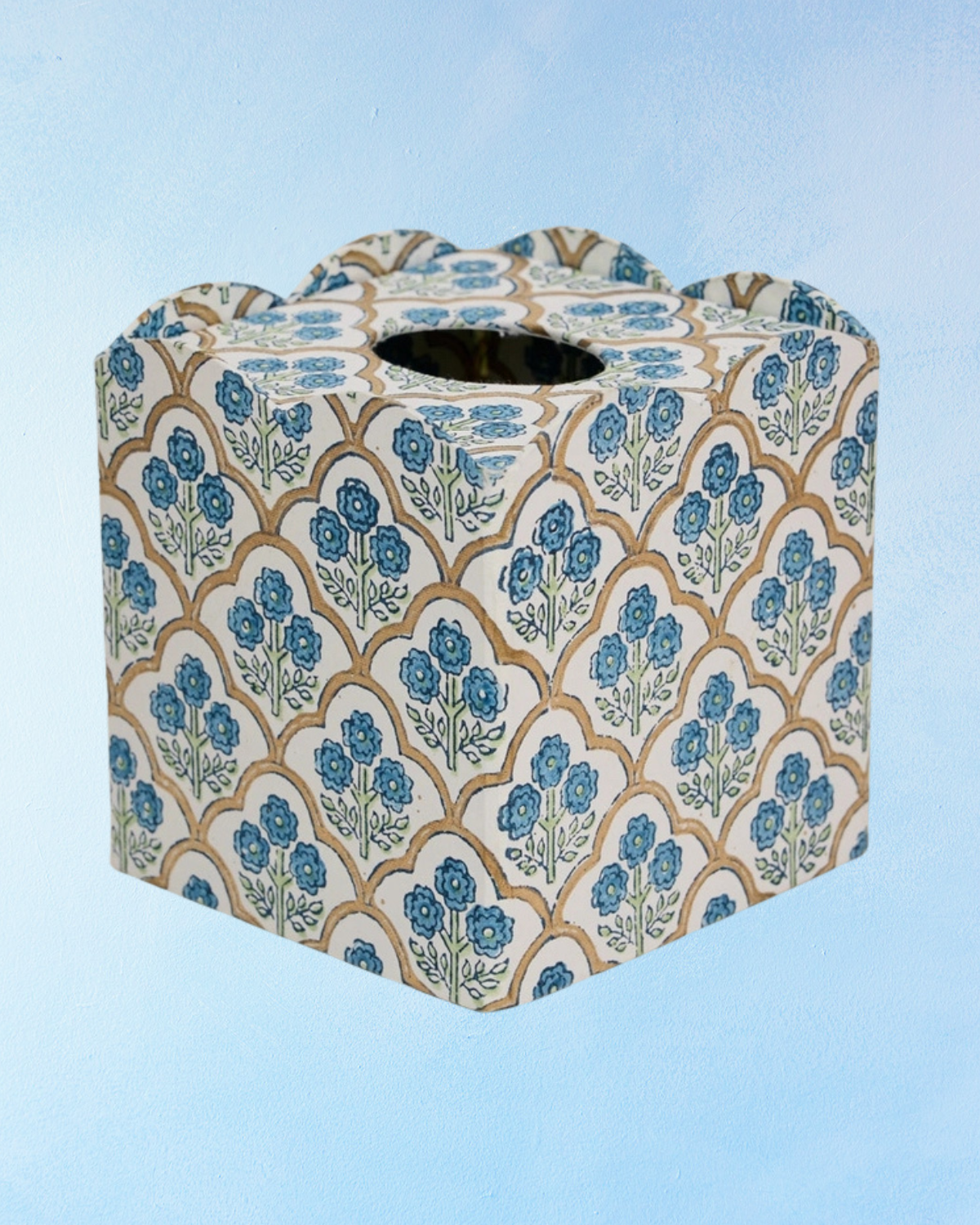 tissue box cover -trellis indigo