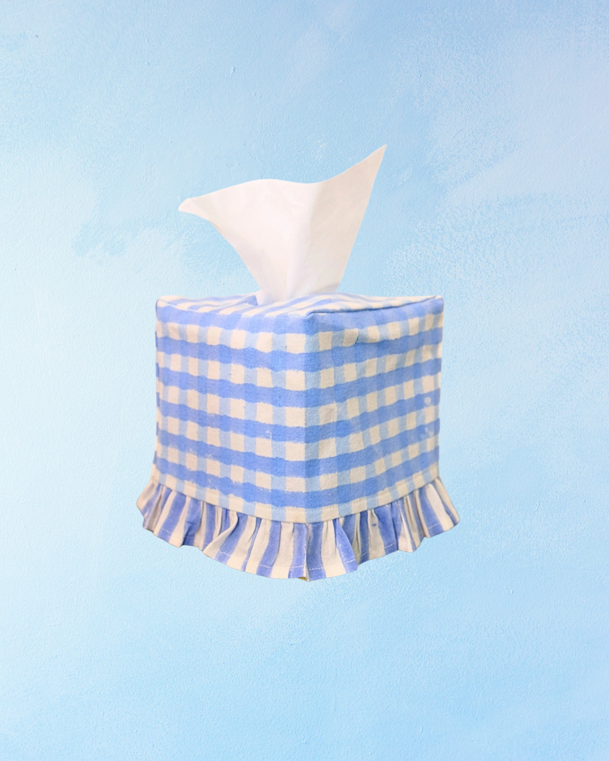 tissue box cover -  ruffle blue gingham