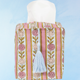 tissue box cover - vintage floral stripe