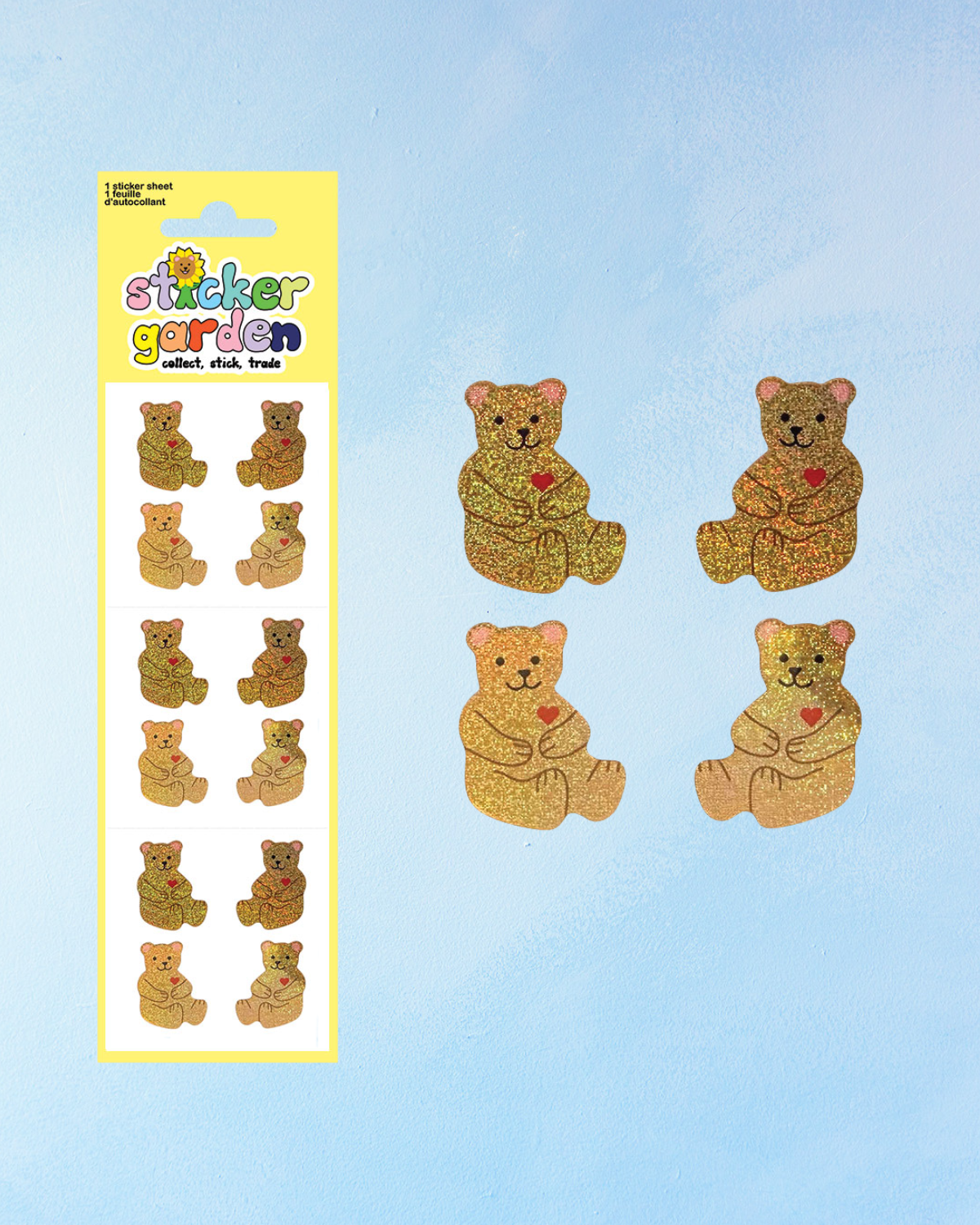 sticker sheet - glitter bear with heart