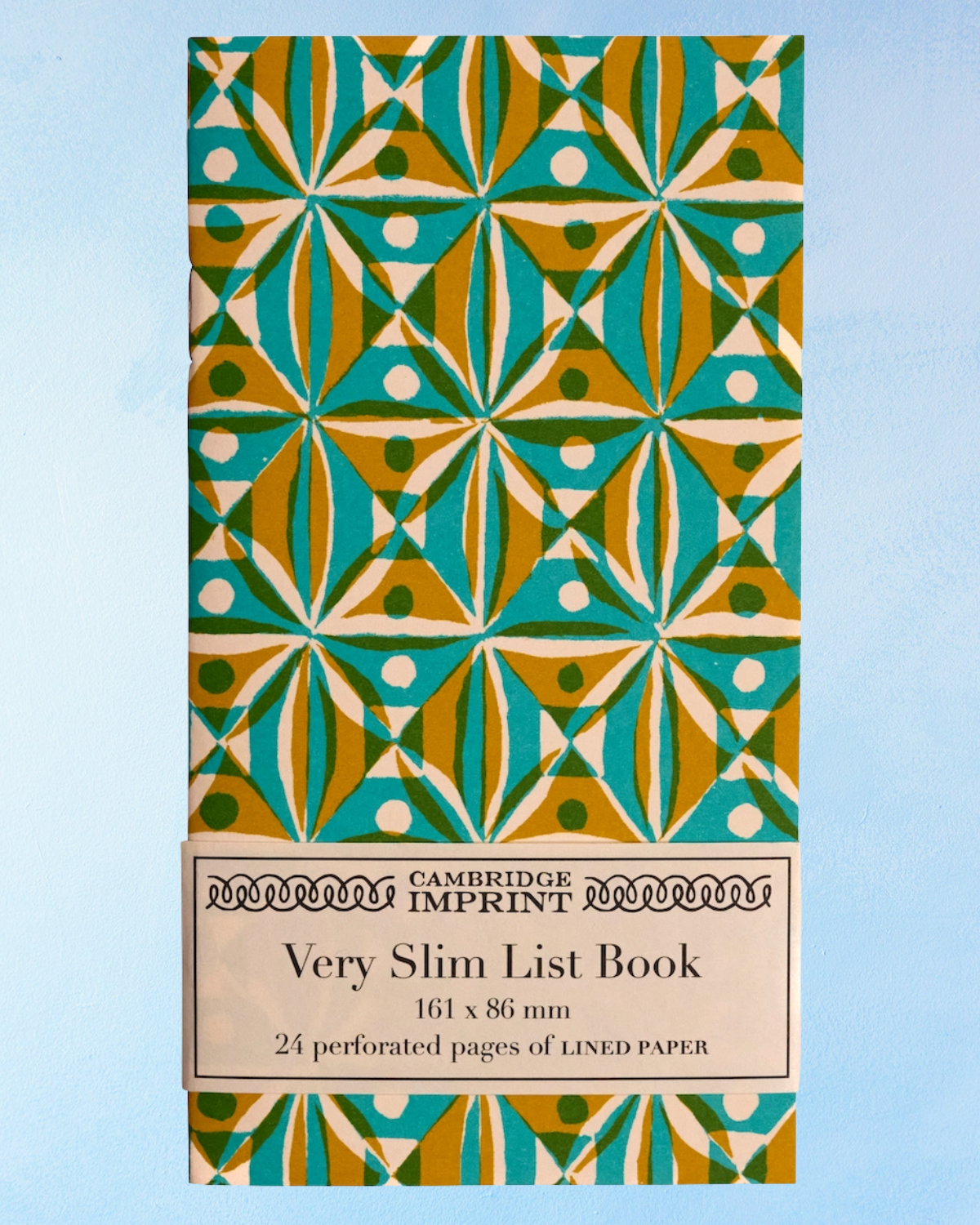 very slim list book - kaleidoscope yellow and turquoise