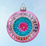 ornament - retro glass bauble - pink and teal