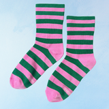 socks - wally: pink and green wide stripe