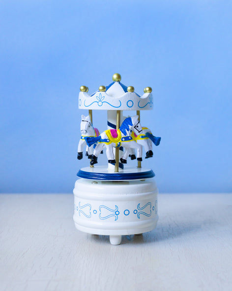 wooden carousel - small blue and white