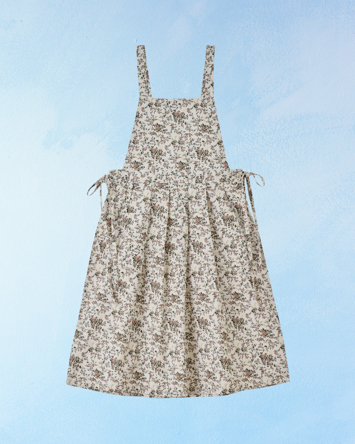 apron - floral double tie - white