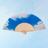 wooden hand fan - clouds