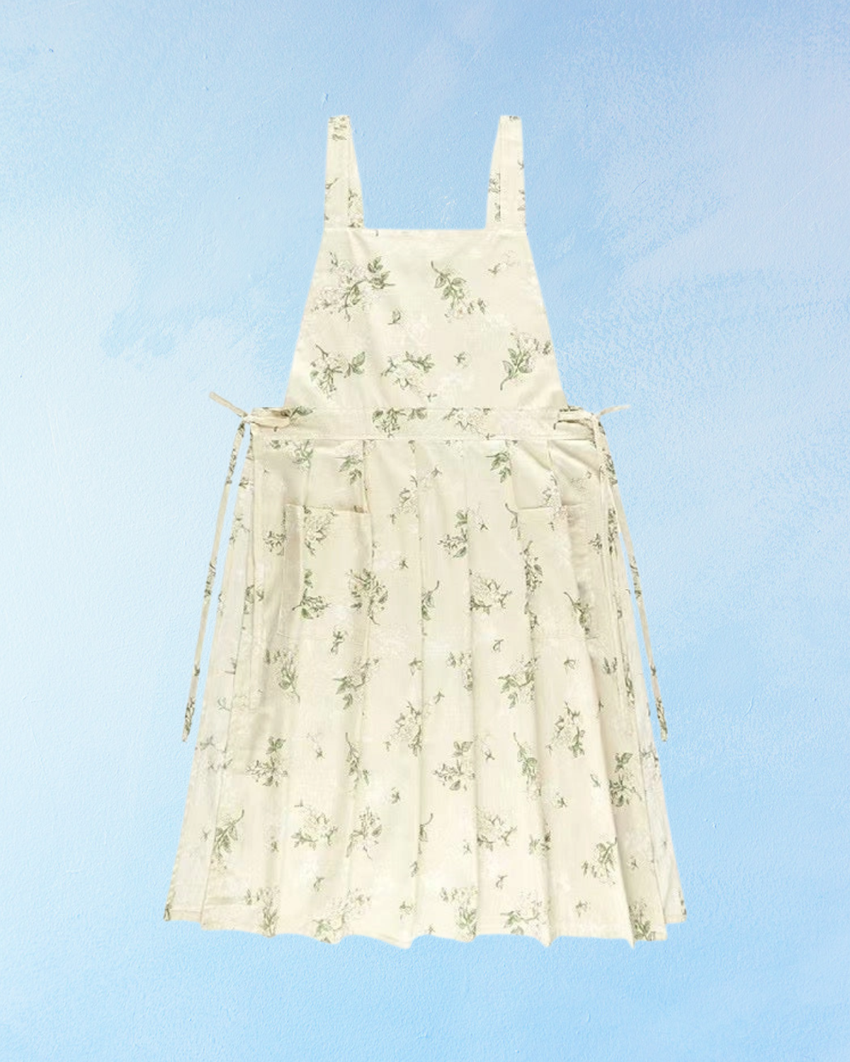 apron - floral double tie - pale yellow