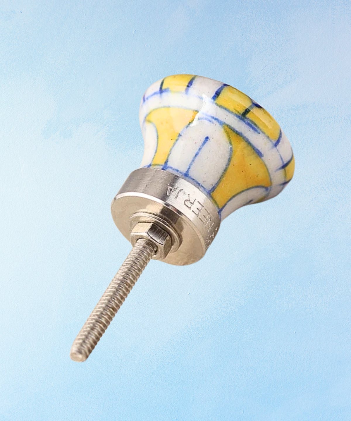 furniture knob - ceramic - yellow & white checkerboard