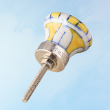 furniture knob - ceramic - yellow & white checkerboard