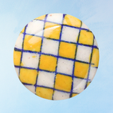 furniture knob - ceramic - yellow & white checkerboard