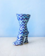 bud vase - blue zigzag boot