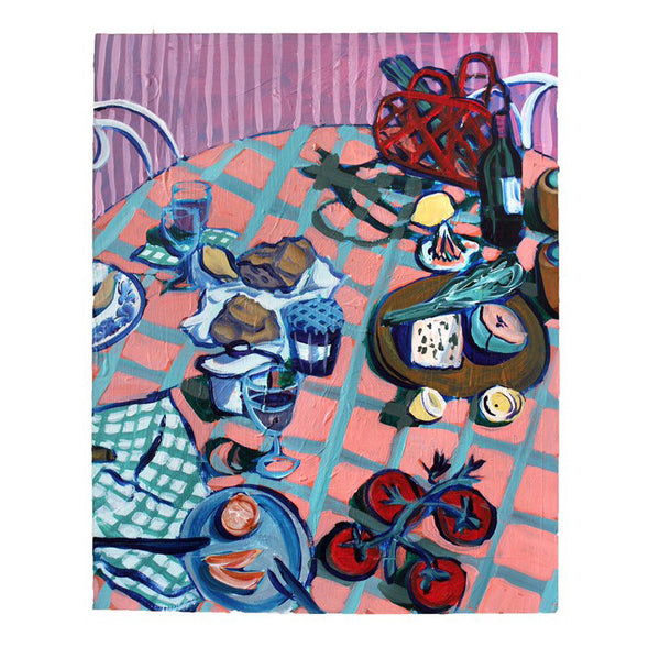 original artwork - "table with bread, cheese, fruit"