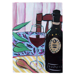 Original framed artwork created for Baa Baazaar by Sophie Edell, "wine, spoon, plant"