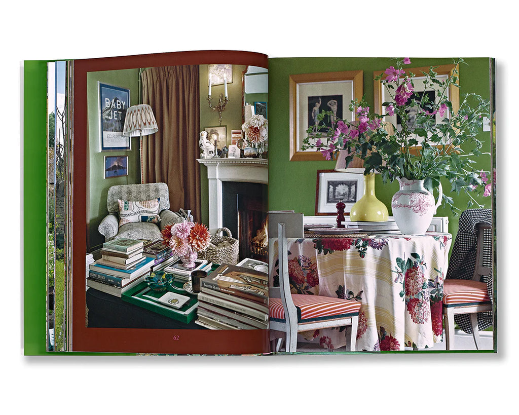 A full spread in A Kind of Magic by Luke Edward Hall of a living room and a dining room.