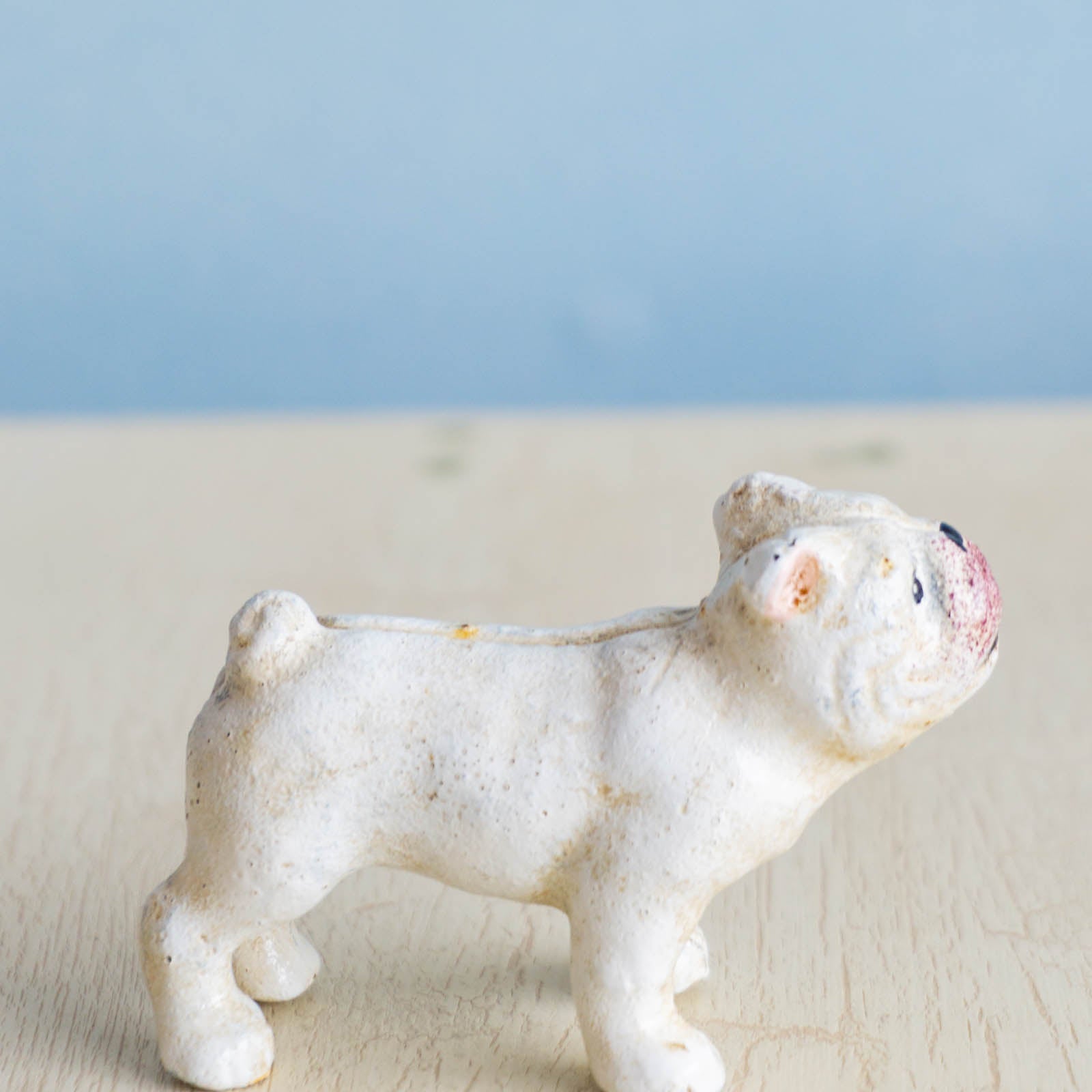 Little white cast Iron bulldog paper weight/ friend