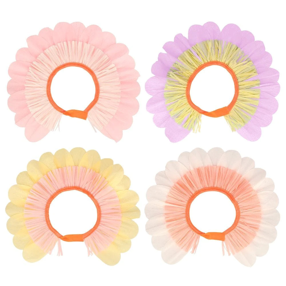 Four flower paper bonnets in assorted colours
