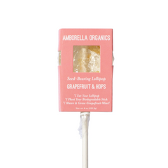 A light pink blooming lollipop in the grapefruit and hops flavour by Amborella Organics.