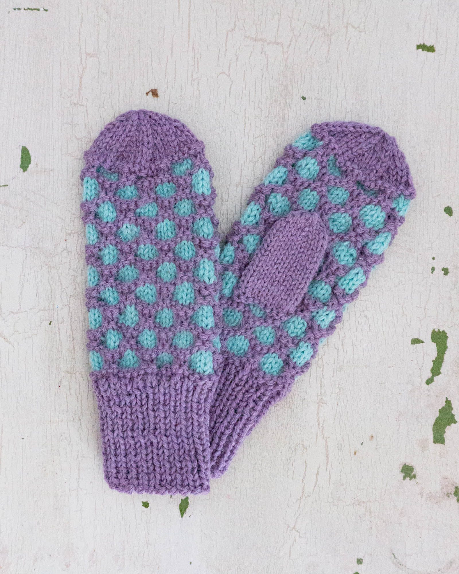 wool mittens - lupin and peppermint