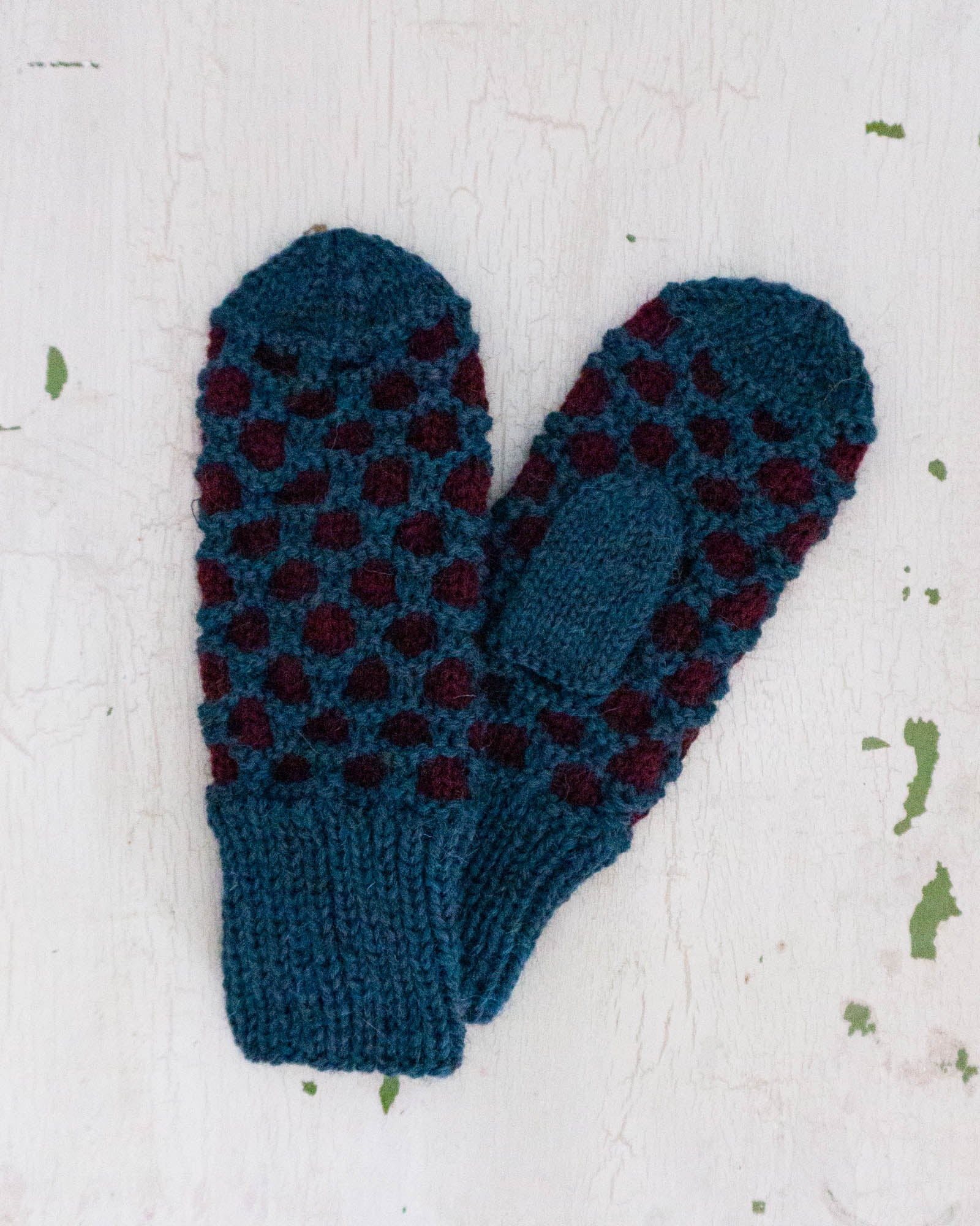 wool mittens - mallard and burgudy