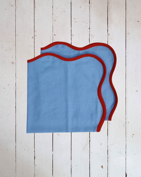 wave scalloped napkins - blue/red (set of two)