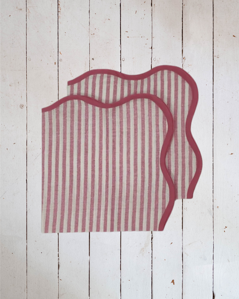 wave scalloped napkins - pink stripe (set of two)