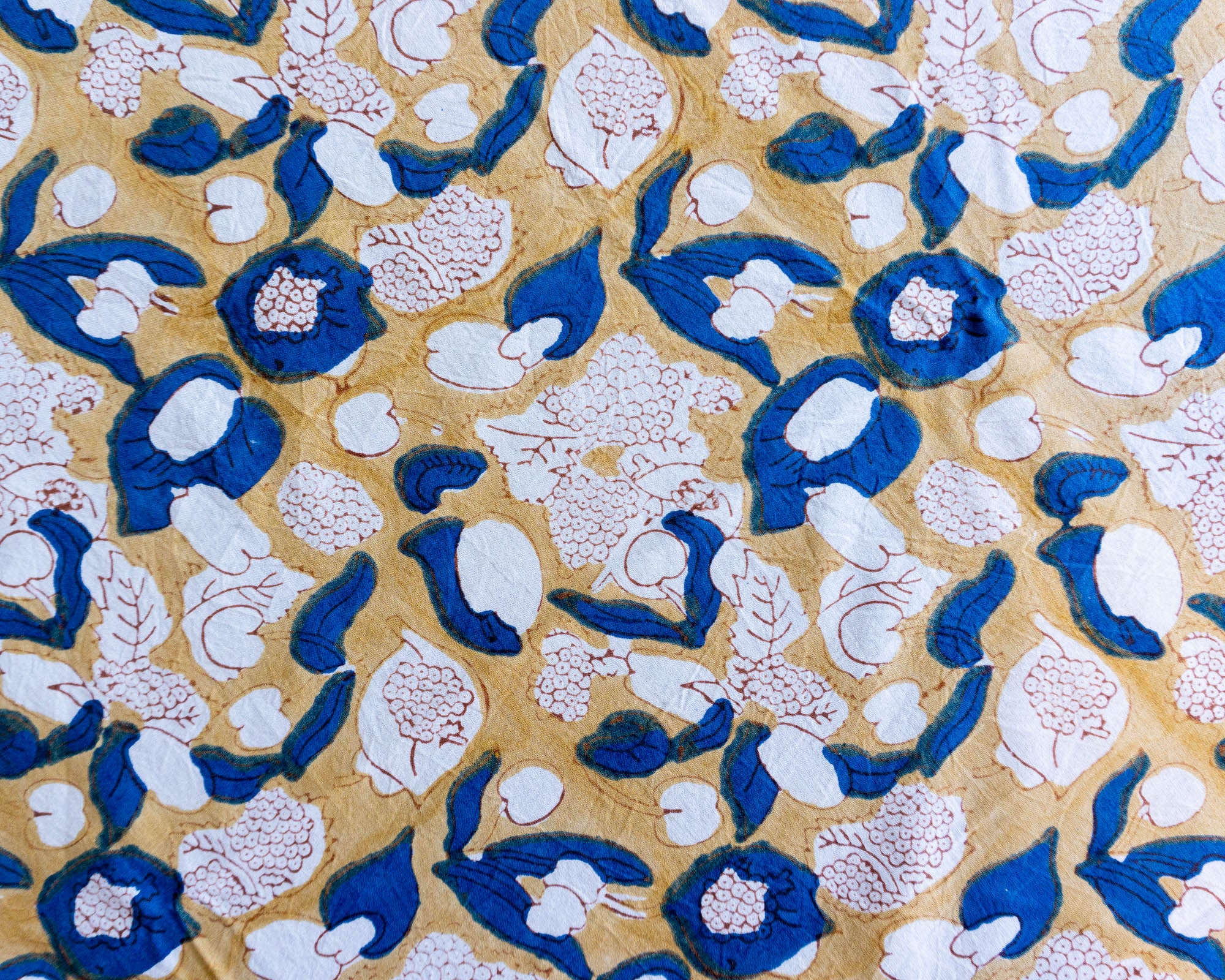 tablecloth - forest harvest mustard & blue