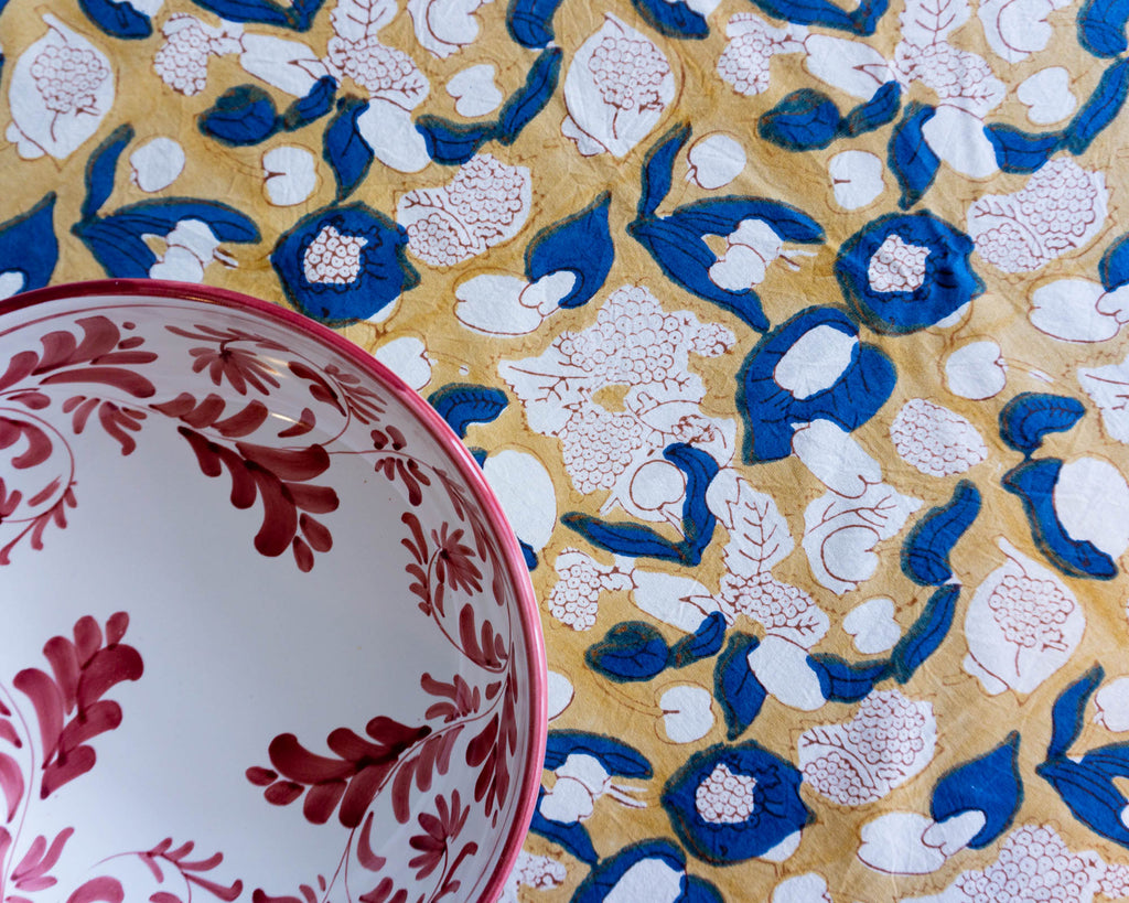 tablecloth - forest harvest mustard & blue