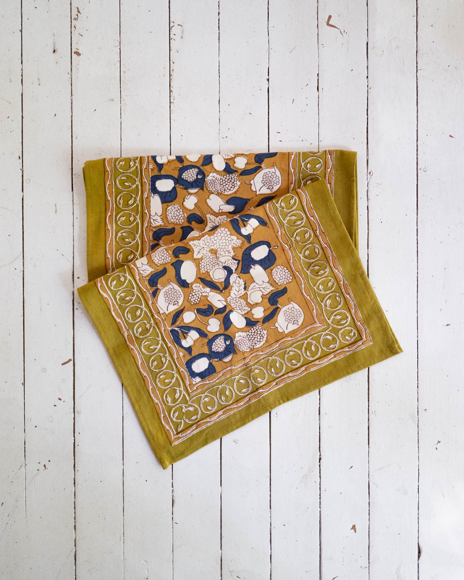 table runner - harvest blue and mustard