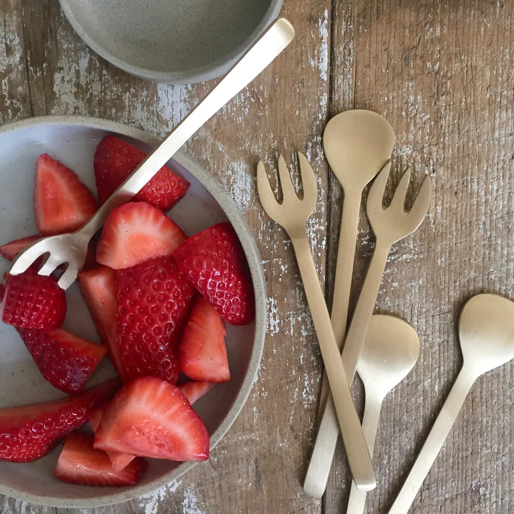 Fog Linen Brass Dessert Forks and Spoons with Strawberries q