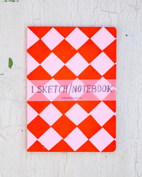 notebook - red & pink chequered