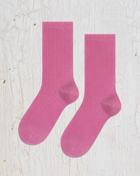 Pink cashmere cozy rib crew socks