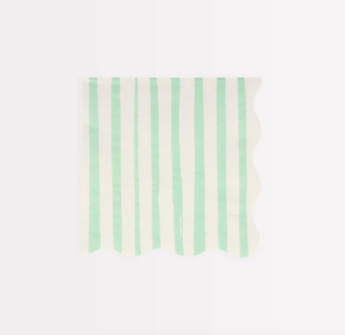 Paper cocktail napkins with painterly mint stripes. 