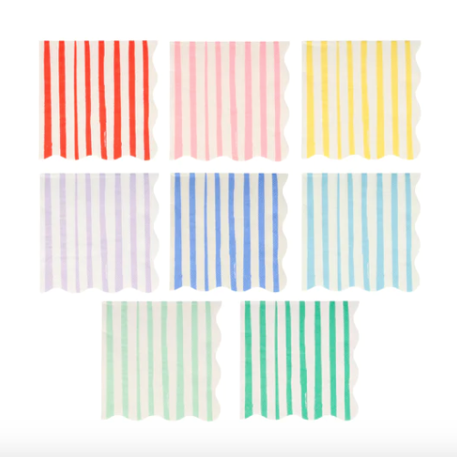 Paper napkins with assorted colour painterly stripes. 