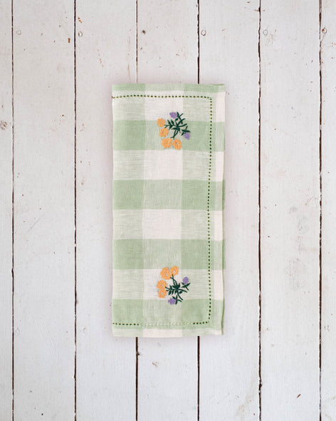 napkins - embroidered pistachio gingham (set of two)