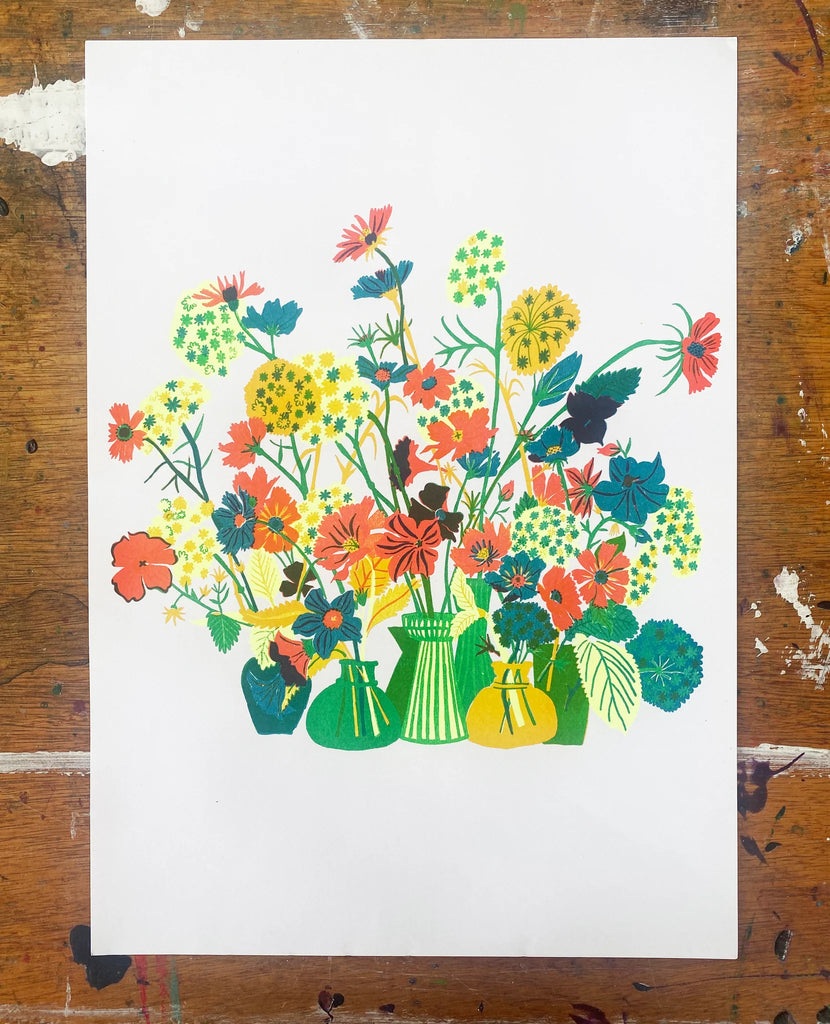 vase of flowers riso print
