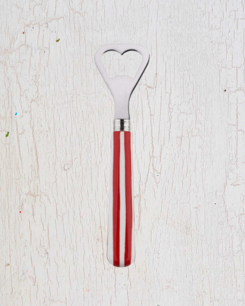 Whimsical red and white stripped sabre bottle opener