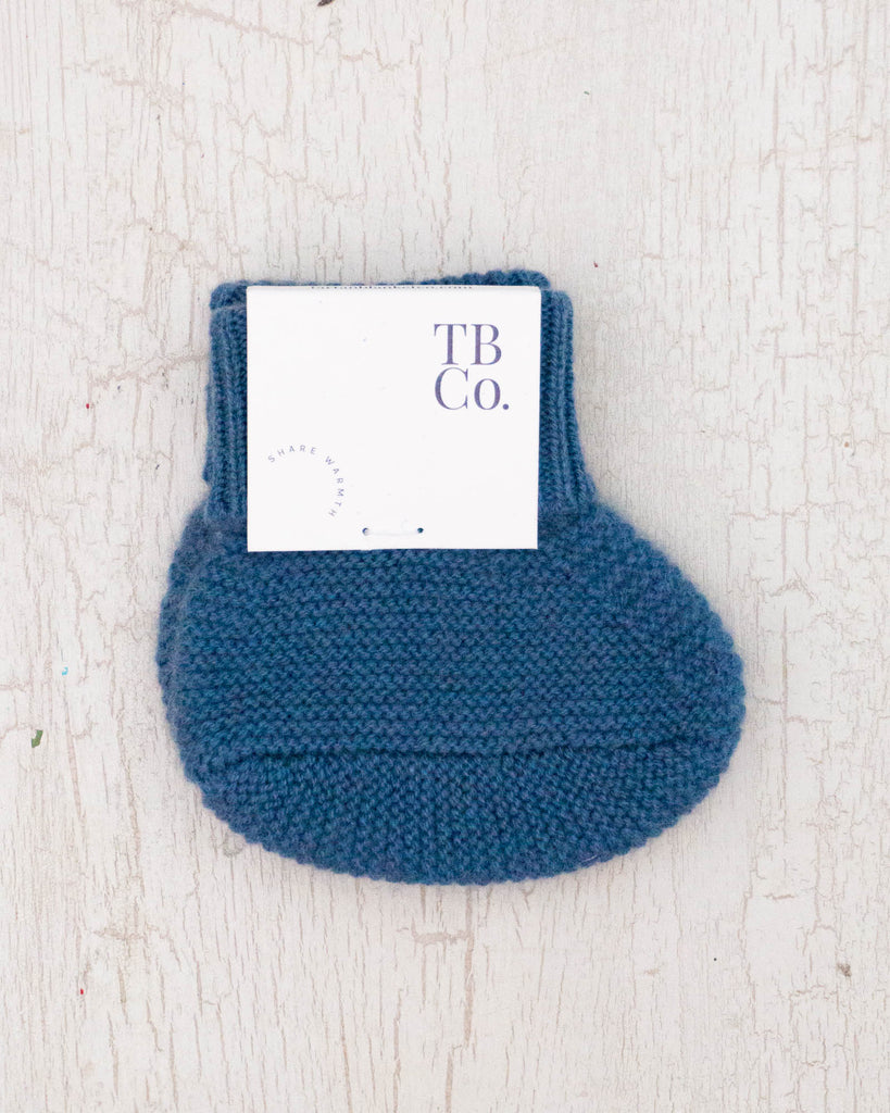 Cashmere and Merino baby booties in stone blue