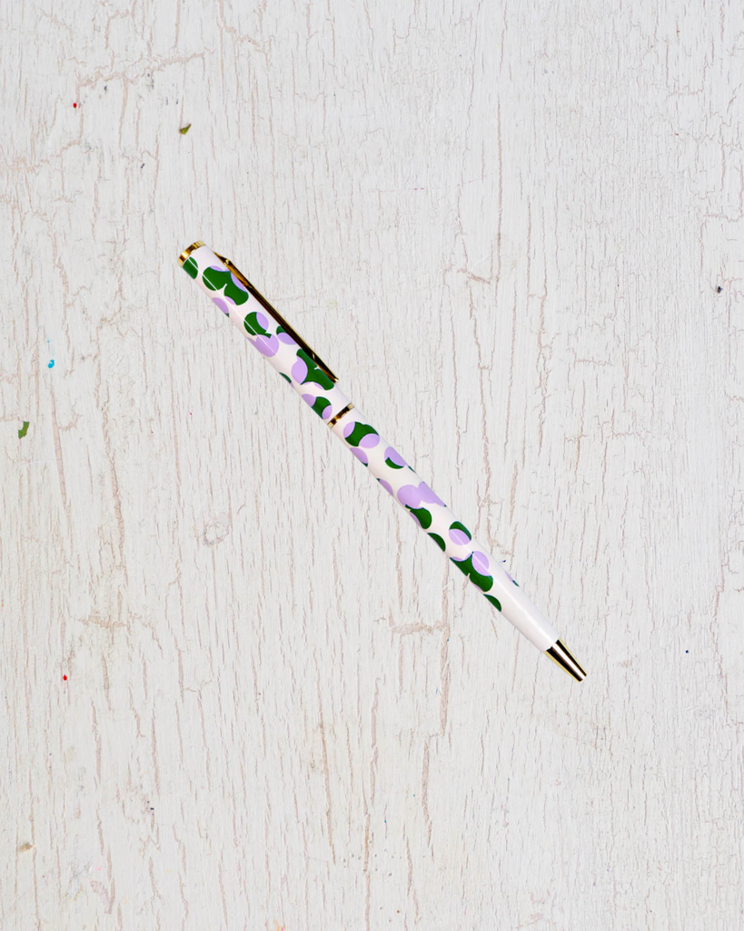 Metal pen with green and lilac dots