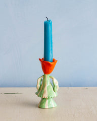 Toni Darling Frank tulip candlestick holder with little blue candle